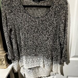 T.164 Deb Speckled Sheer Blouse with Lace Trim